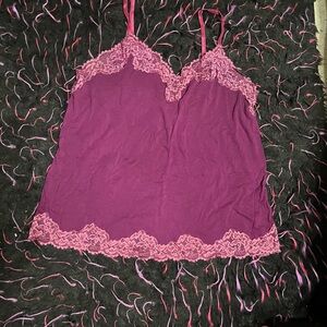 Purple Camisole with Pink Lace Trim